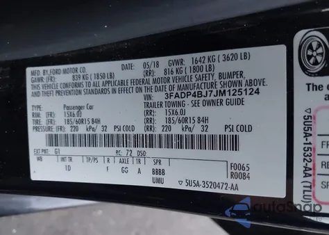2018 Ford Fiesta Se z USA, uszkodzony, nr VIN 3FADP4BJ7JM125124